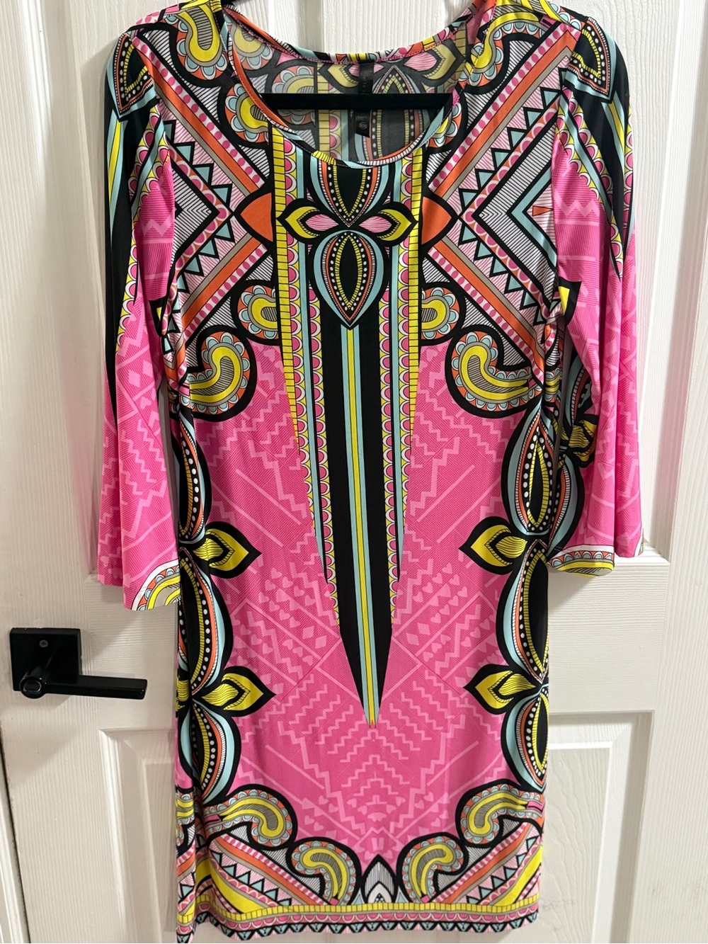 Jean-Pierre Klifa Paris Daphne Dress Pink Geometric Resort Shift XL 1X